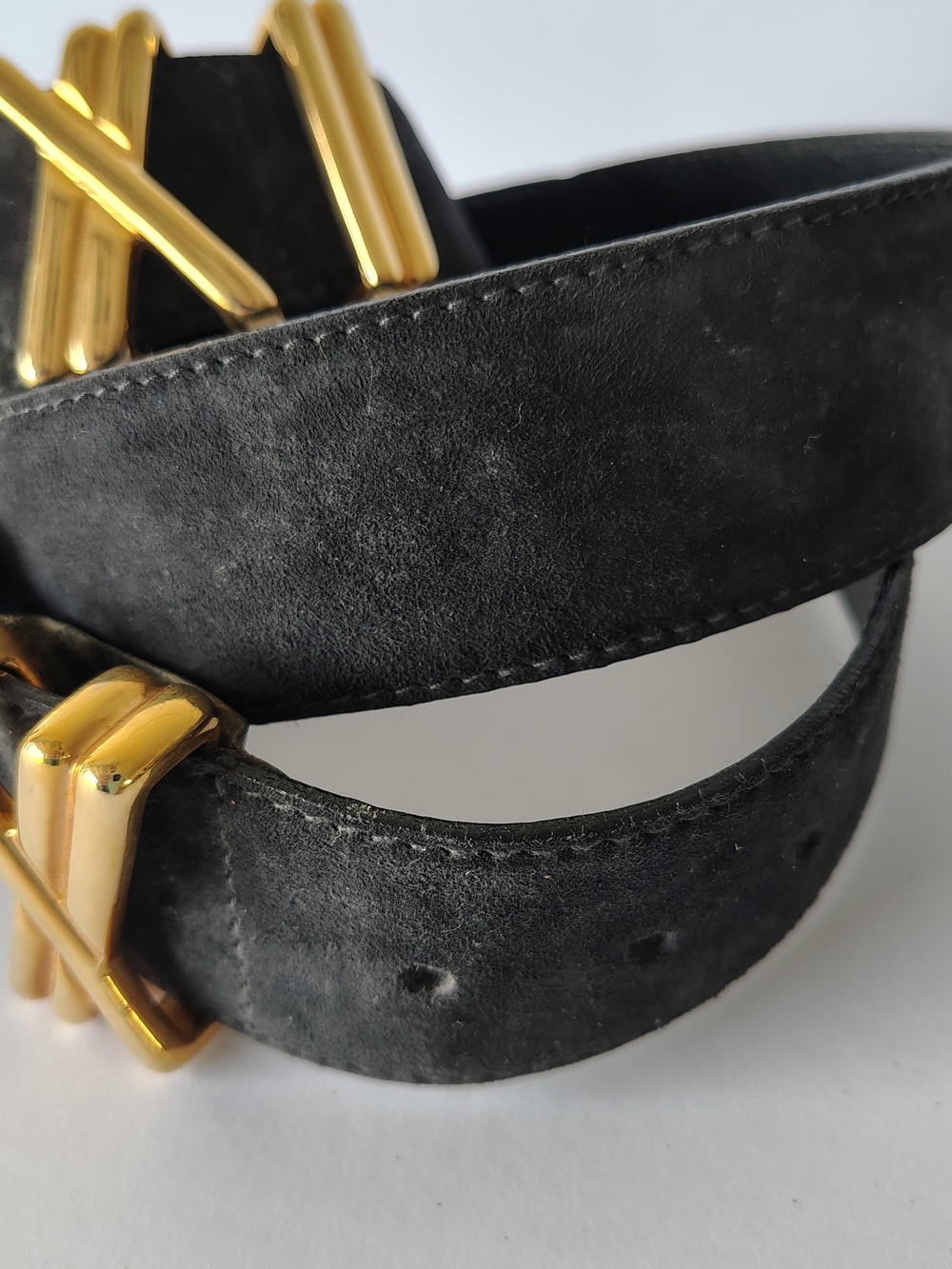 Escada Black Suede Belt with Gold X Hardware - Picture 3 of 6